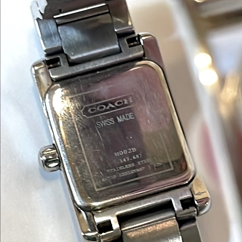 Coach Silver Rectangular Watch With White Face. - image 8